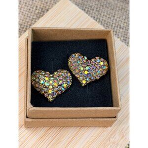 Gold-Tone Heart-Shaped Rhinestone Earrings With Stud Backing In Presentation Box